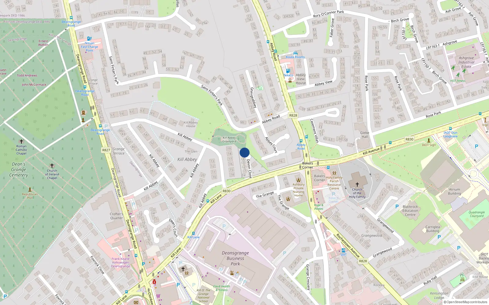 Overhead map showing the location of 6 Devon Close, Blackrock