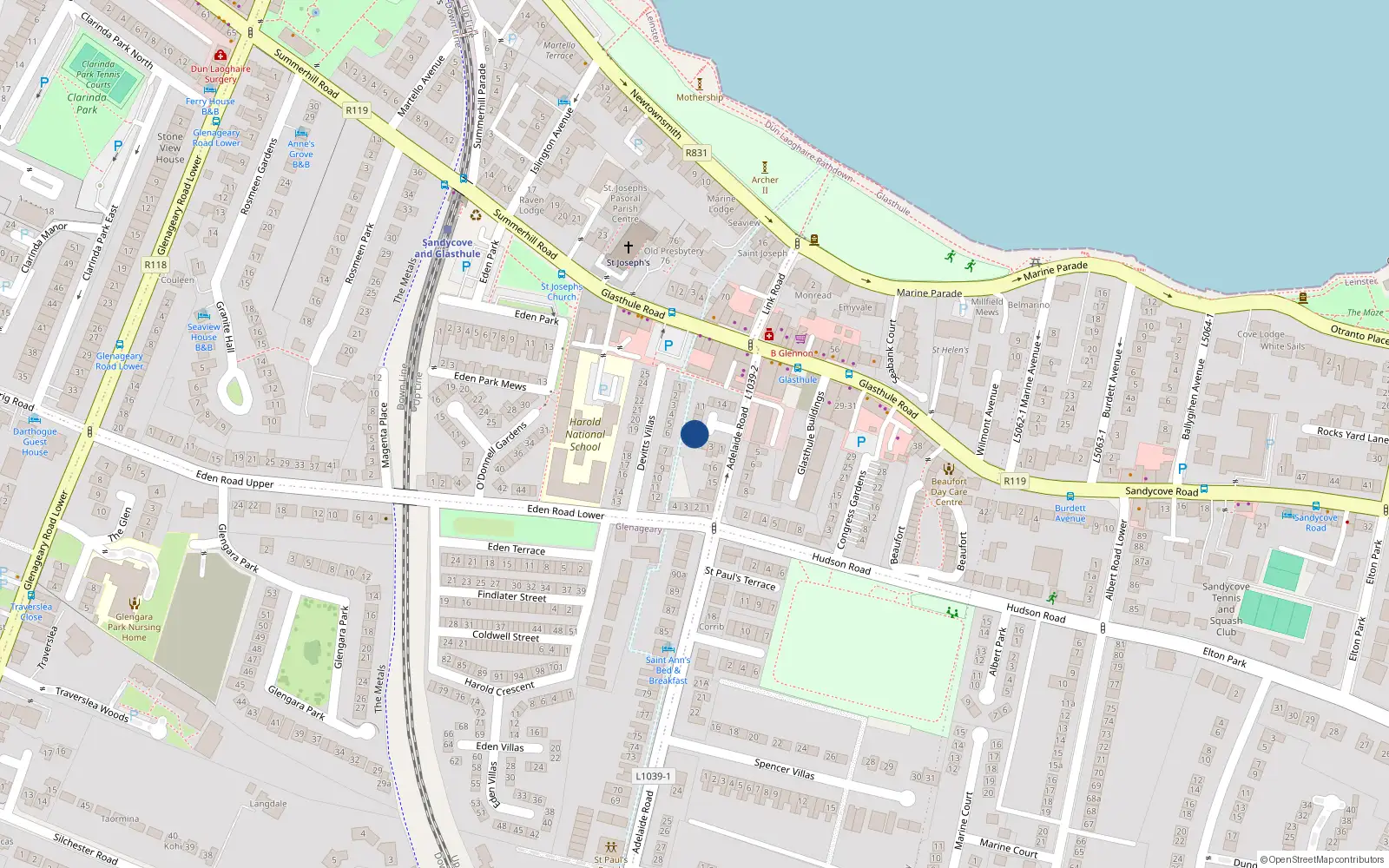 Overhead map showing the location of 6 Dixon's Villas, Dublin