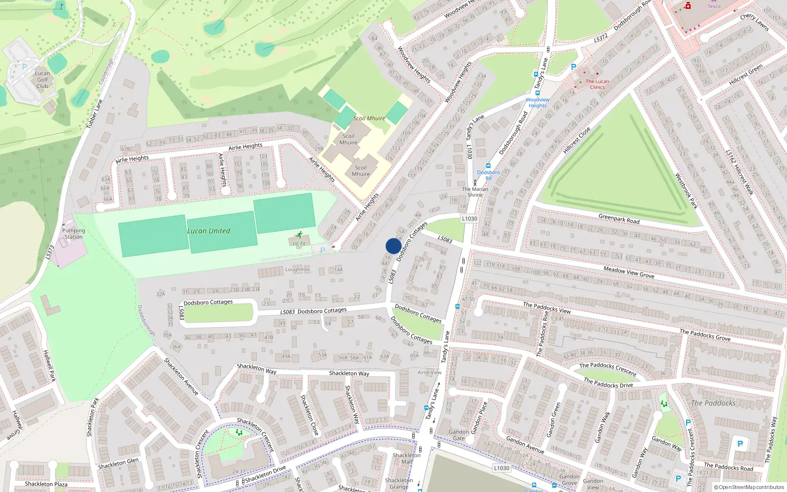 Overhead map showing the location of 6 Dodsborough Cottages, Lucan