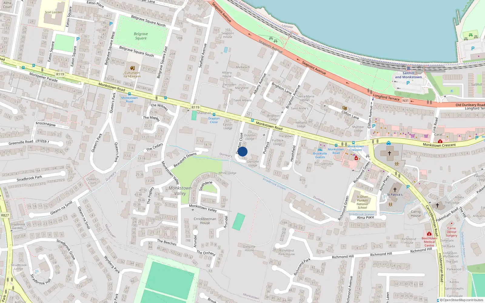 Overhead map showing the location of 6 Drayton Close, Monkstown