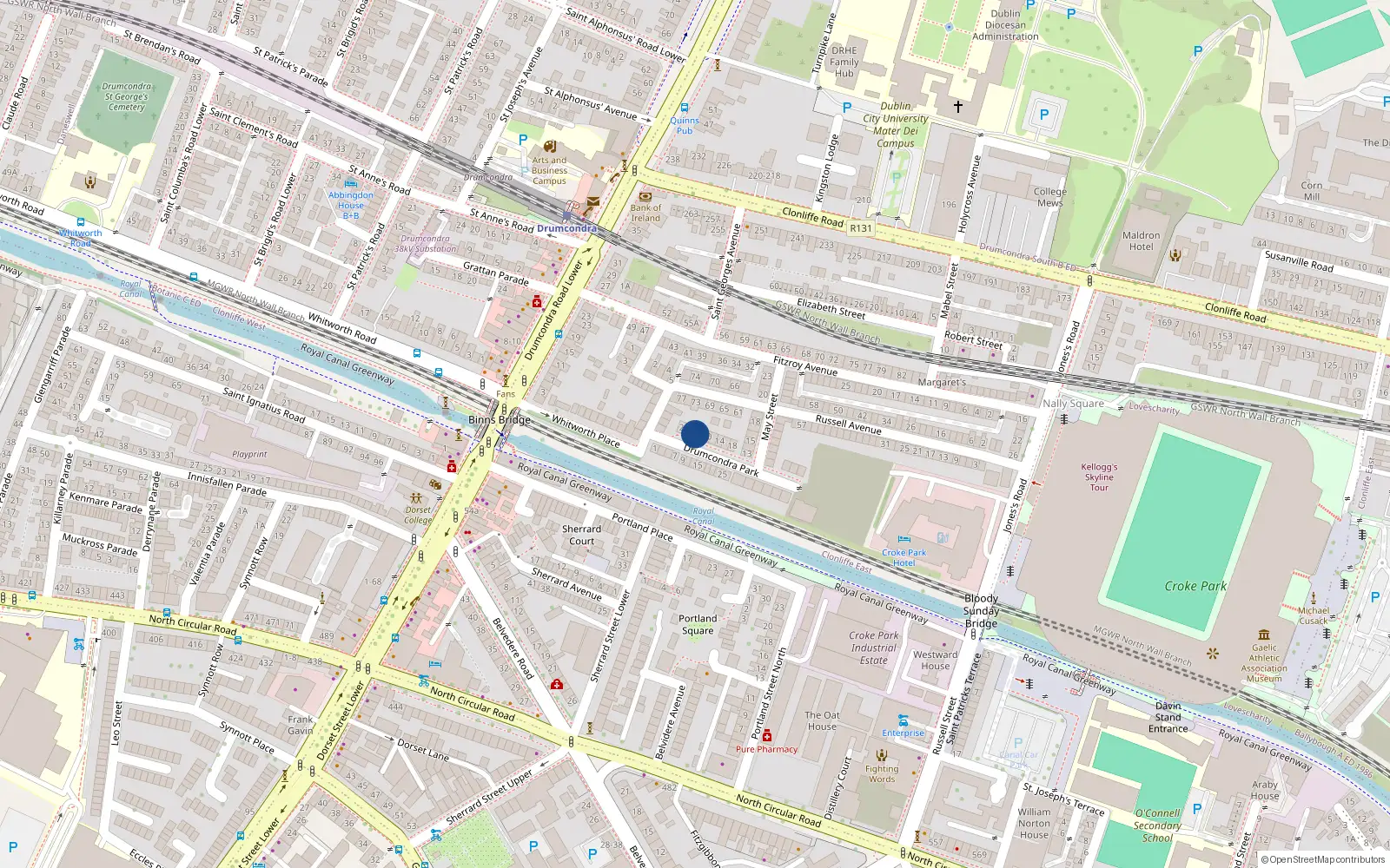 Overhead map showing the location of 6 Drumcondra Park, Dublin 3, Dublin