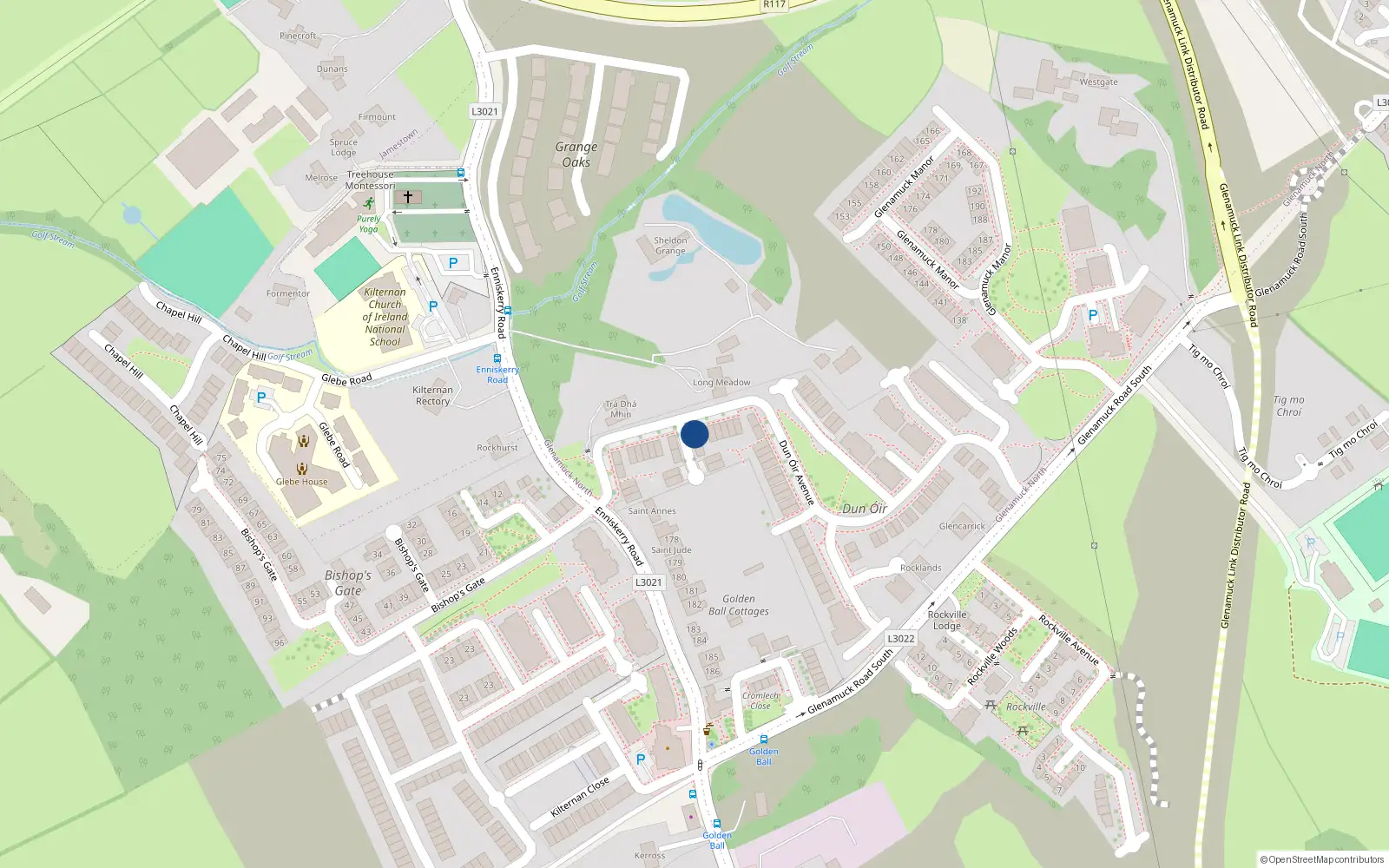 Overhead map showing the location of 6 Dún Óir Avenue, Glenamuck North