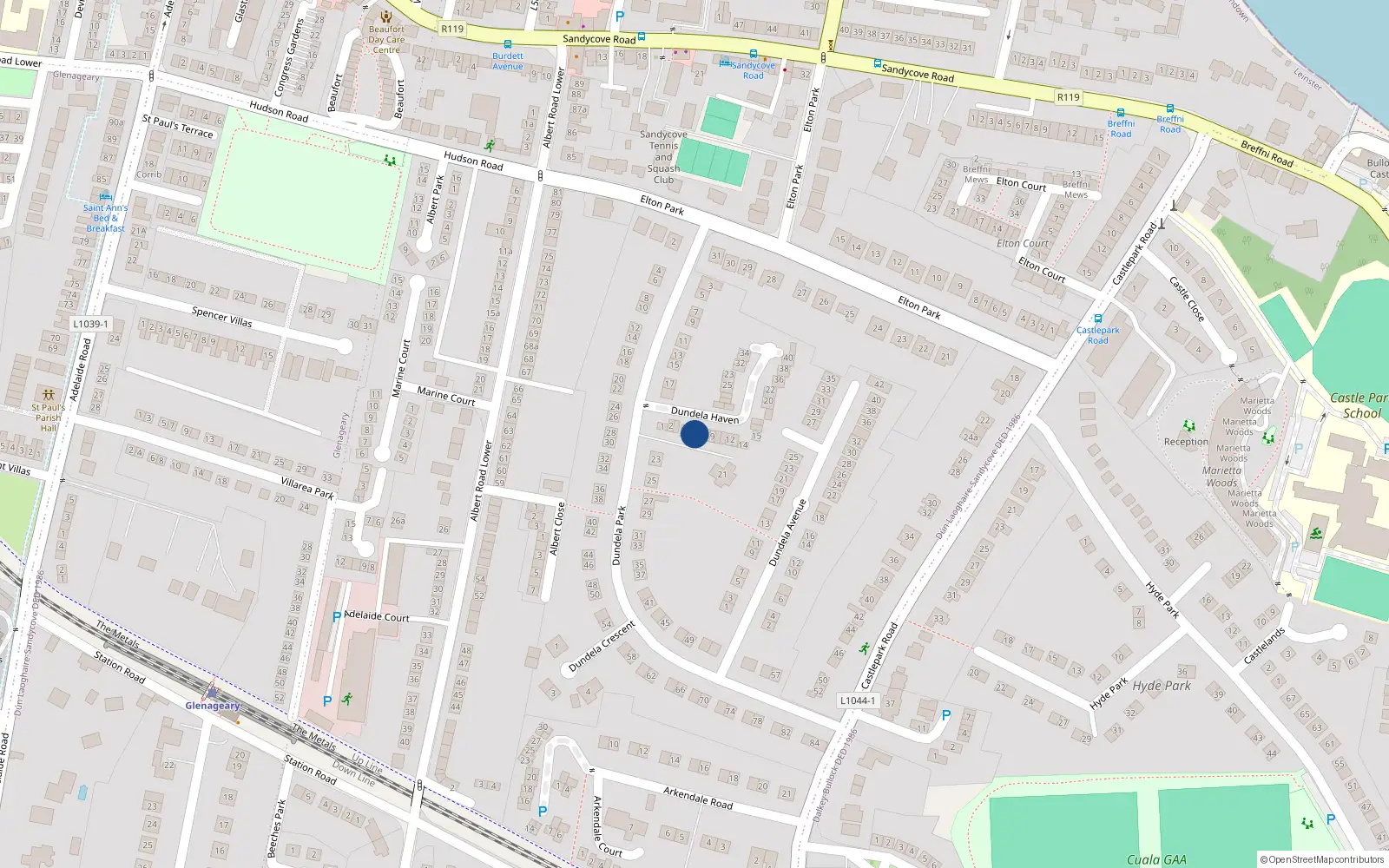 Overhead map showing the location of 6 Dundela Haven, Sandycove, Dublin