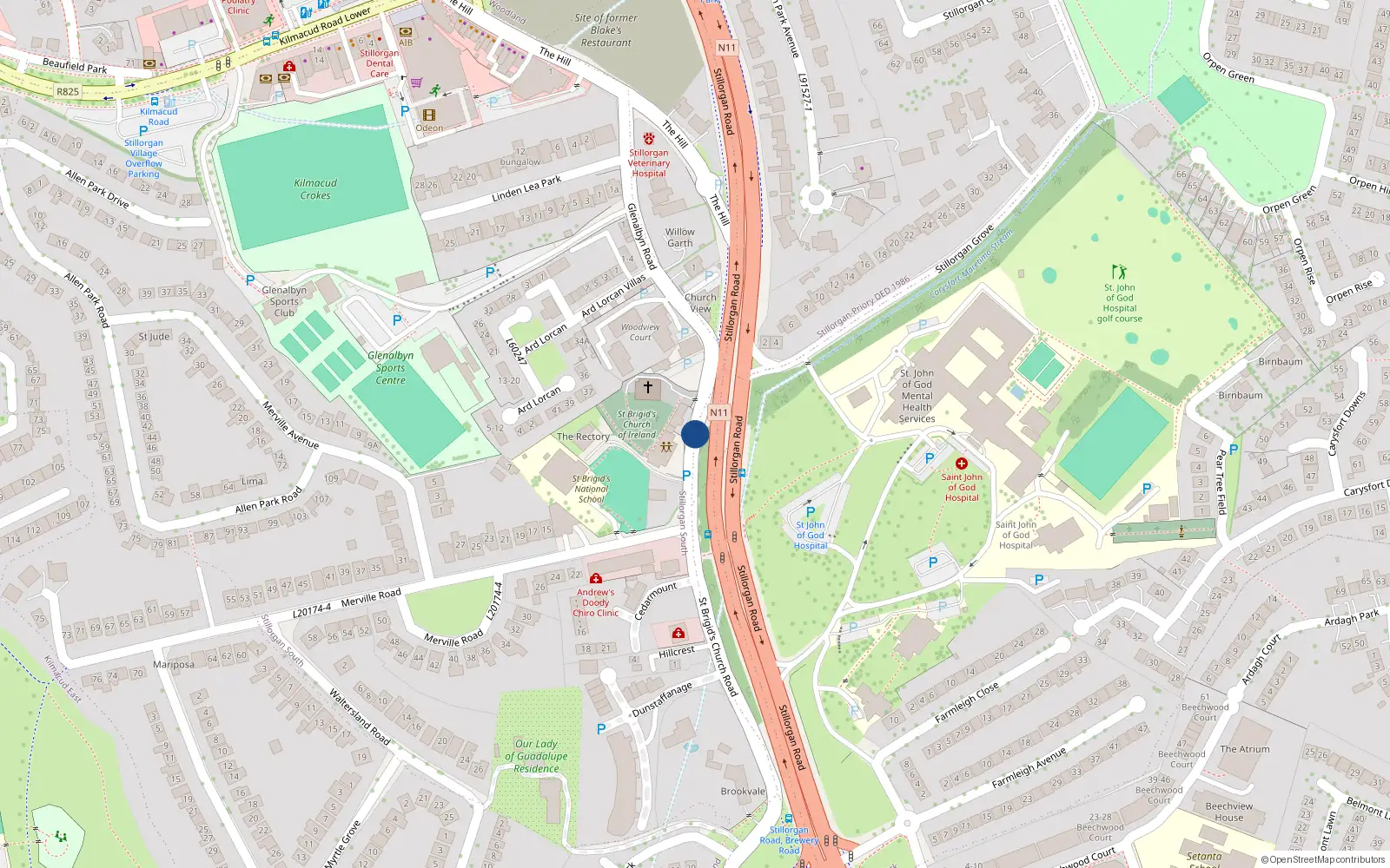 Overhead map showing the location of 6 Dunstaffhage Hall, St Brigids Church Road, Stillorgan
