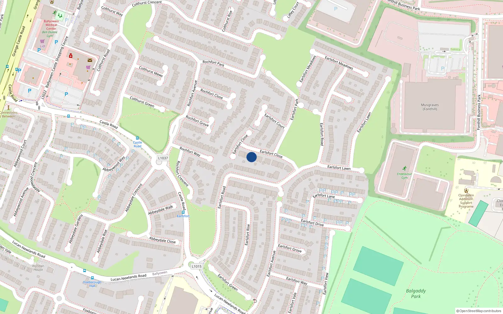 Overhead map showing the location of 6 Earlsfort Close, Lucan