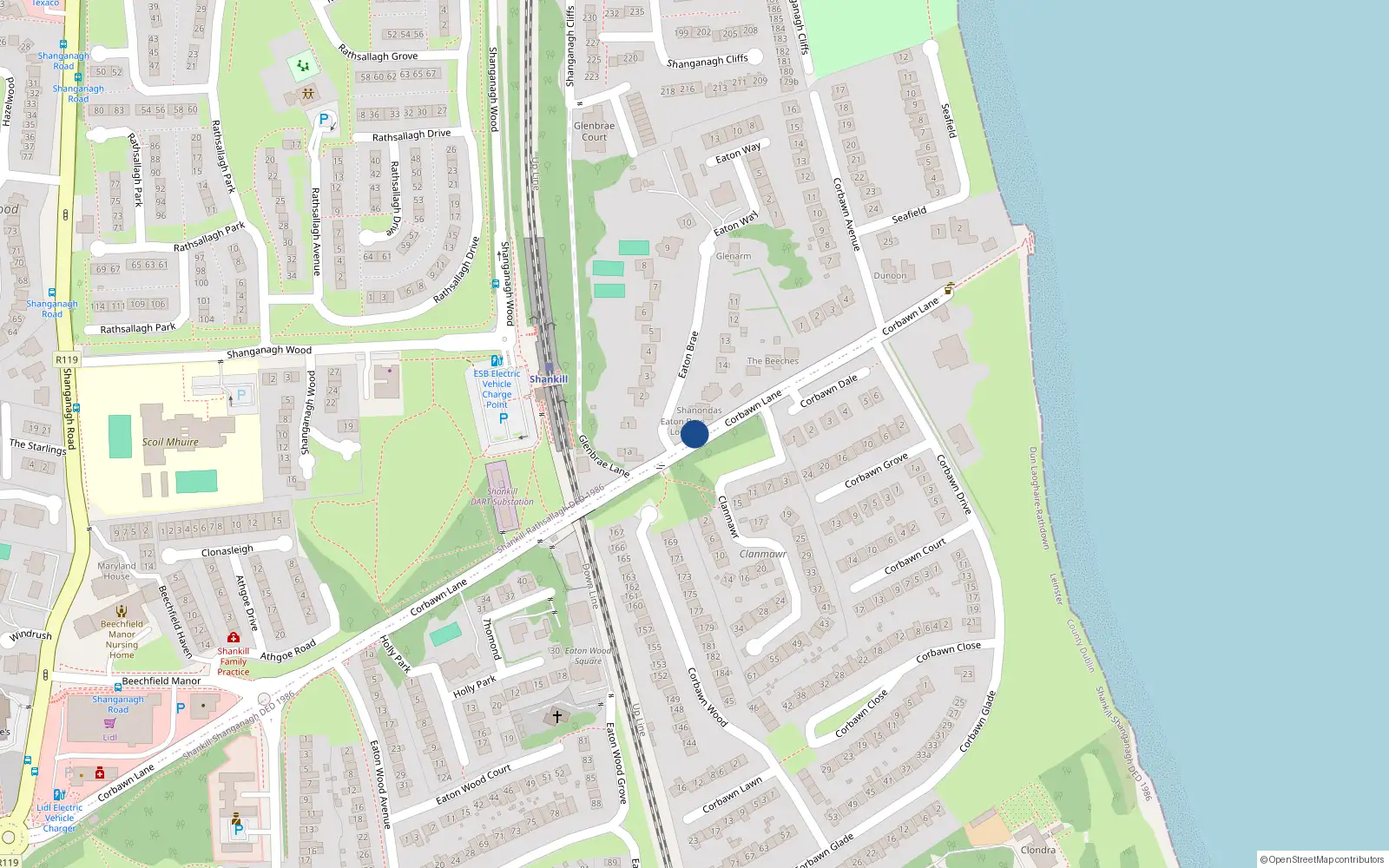 Overhead map showing the location of 6 Eaton Brae, Shankill
