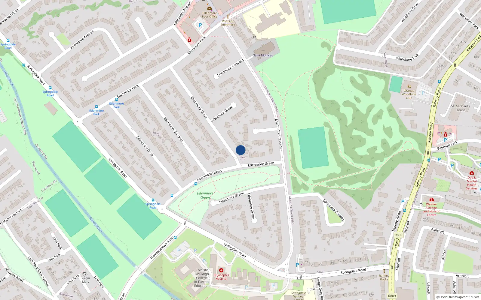 Overhead map showing the location of 6 Edenmore Grove, Raheny, Dublin 5