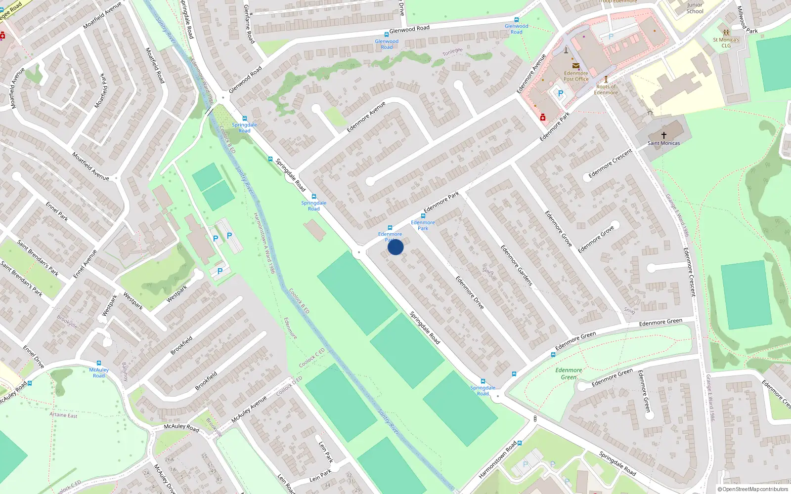 Overhead map showing the location of 6 Edenmore Park, Dublin 5