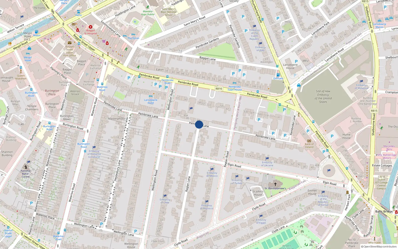 Overhead map showing the location of 6 Eglin Mews, Pembroke Lane, Ballsbridge