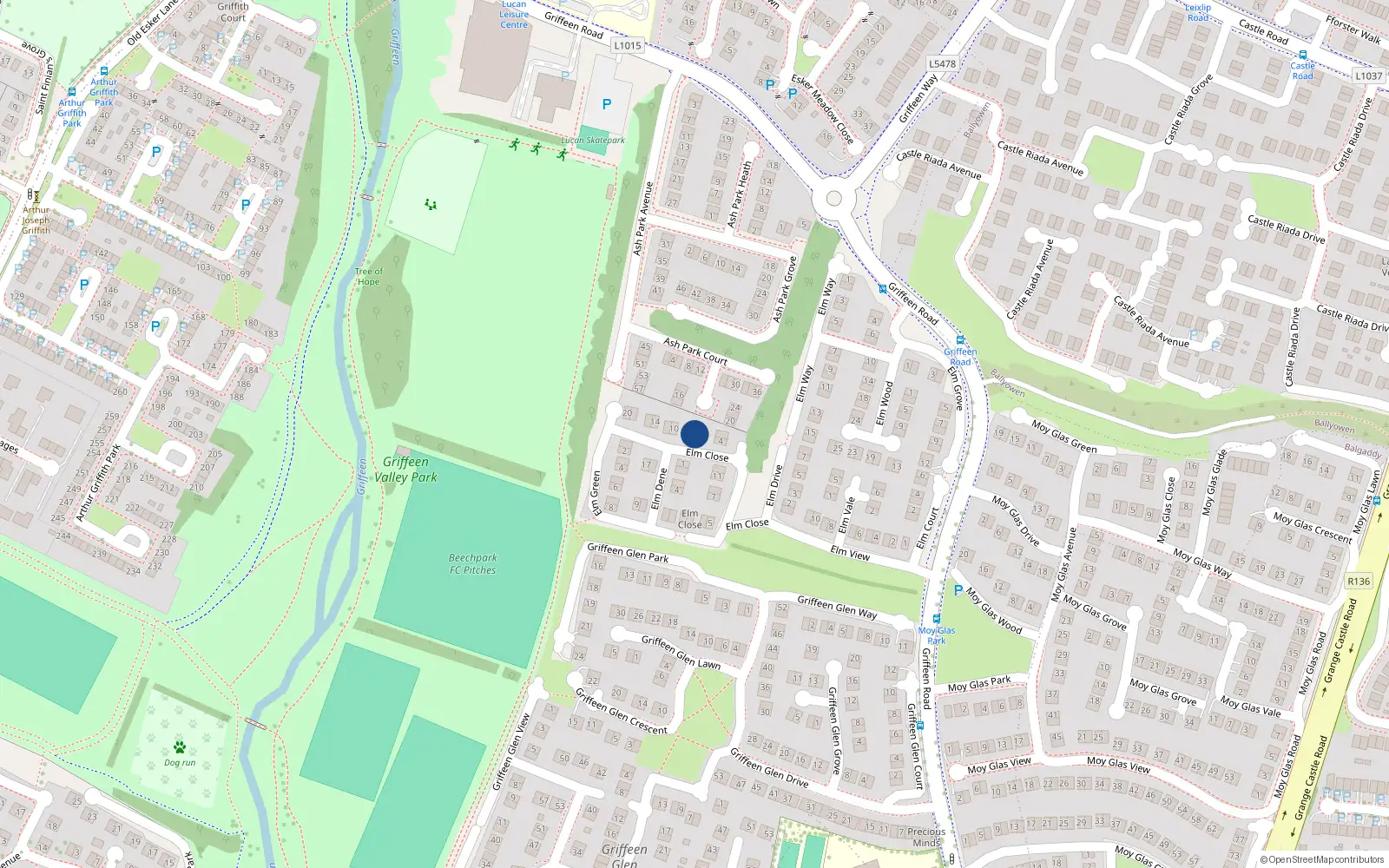 Overhead map showing the location of 6 Elm Close, Lucan