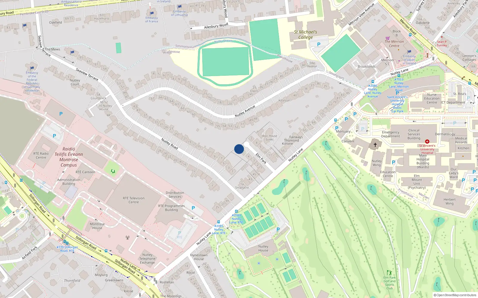 Overhead map showing the location of 6 Elm Park, Priesthouse