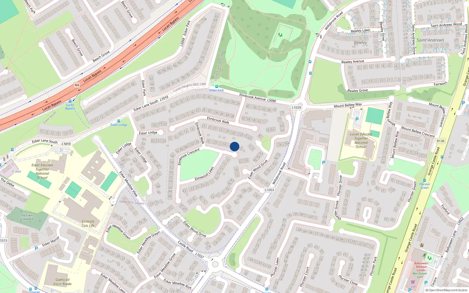 Overhead map showing the location of 6 Elmbrook Crescent, Lucan, Dublin