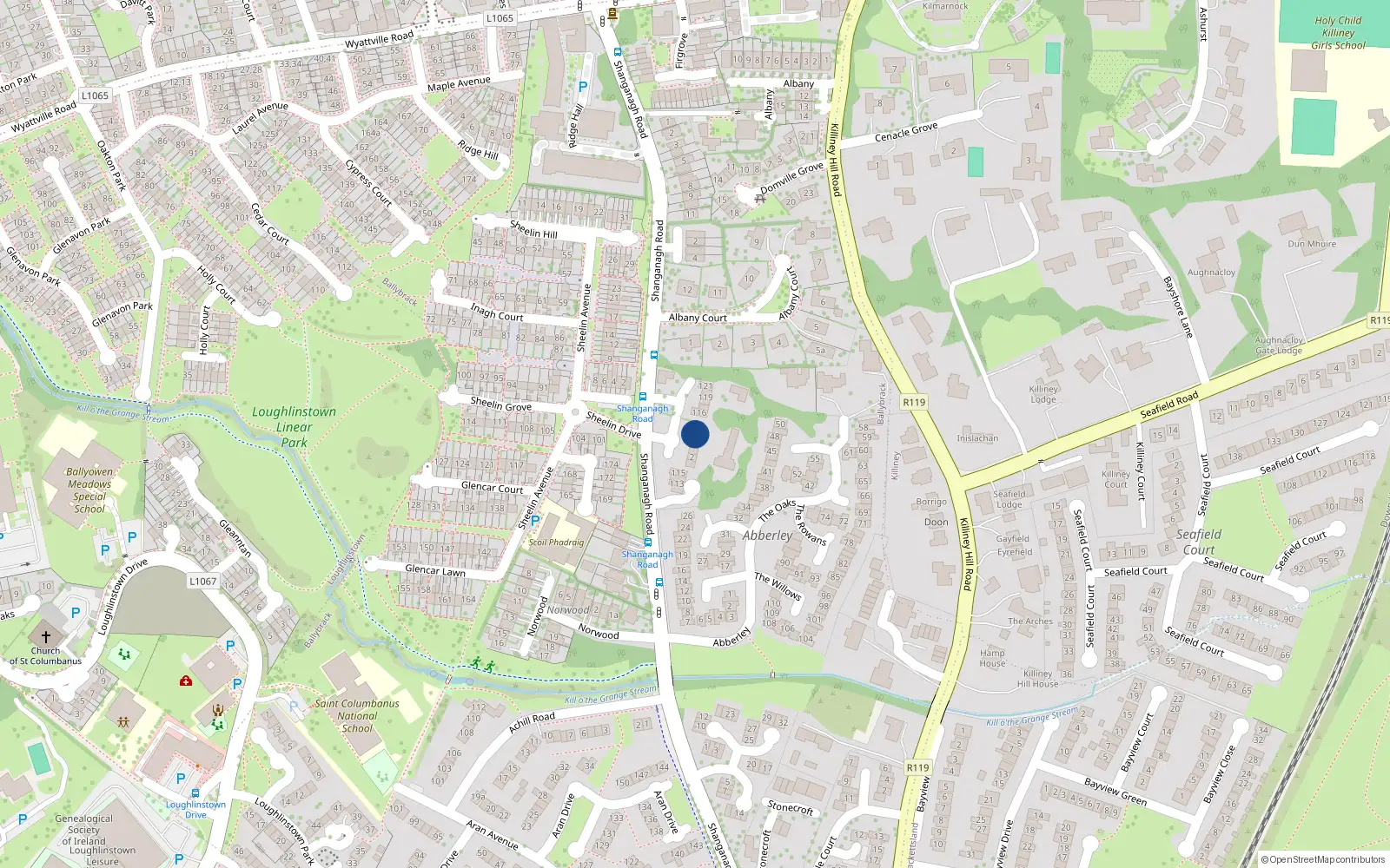 Overhead map showing the location of 6 Emerald Lodge, Killiney