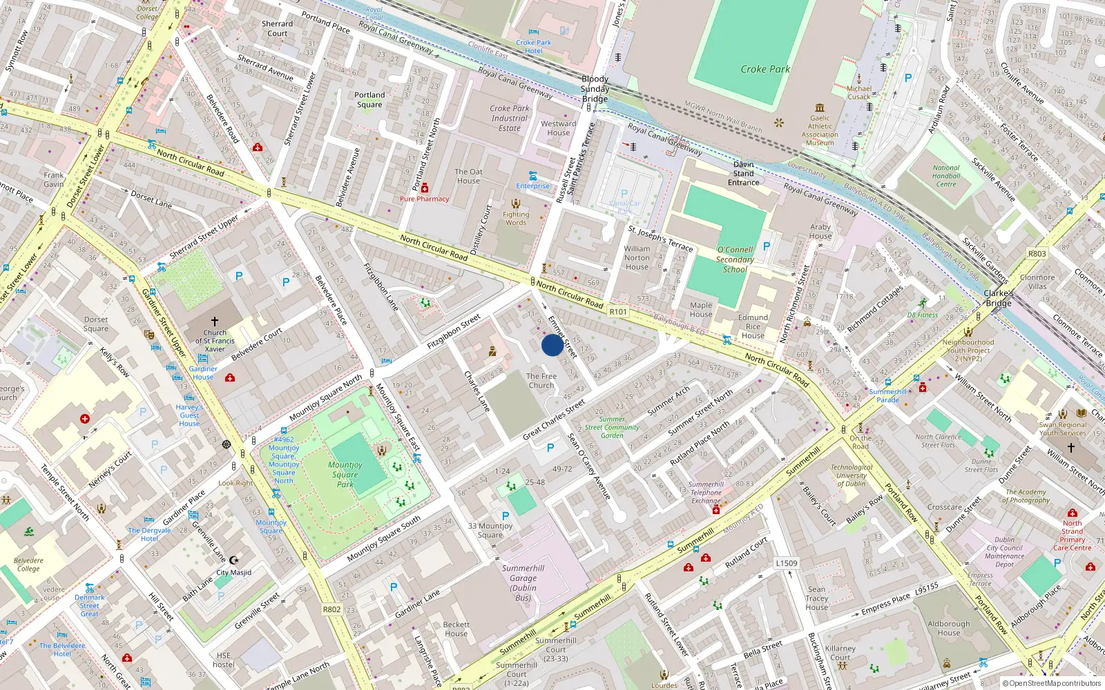 Overhead map showing the location of 6 Emmet St, Dublin 1, Dublin