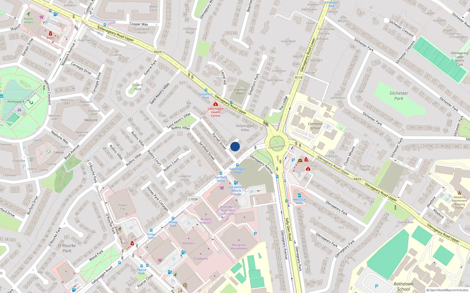 Overhead map showing the location of 6 Emmet St, Sallynoggin, Dublin