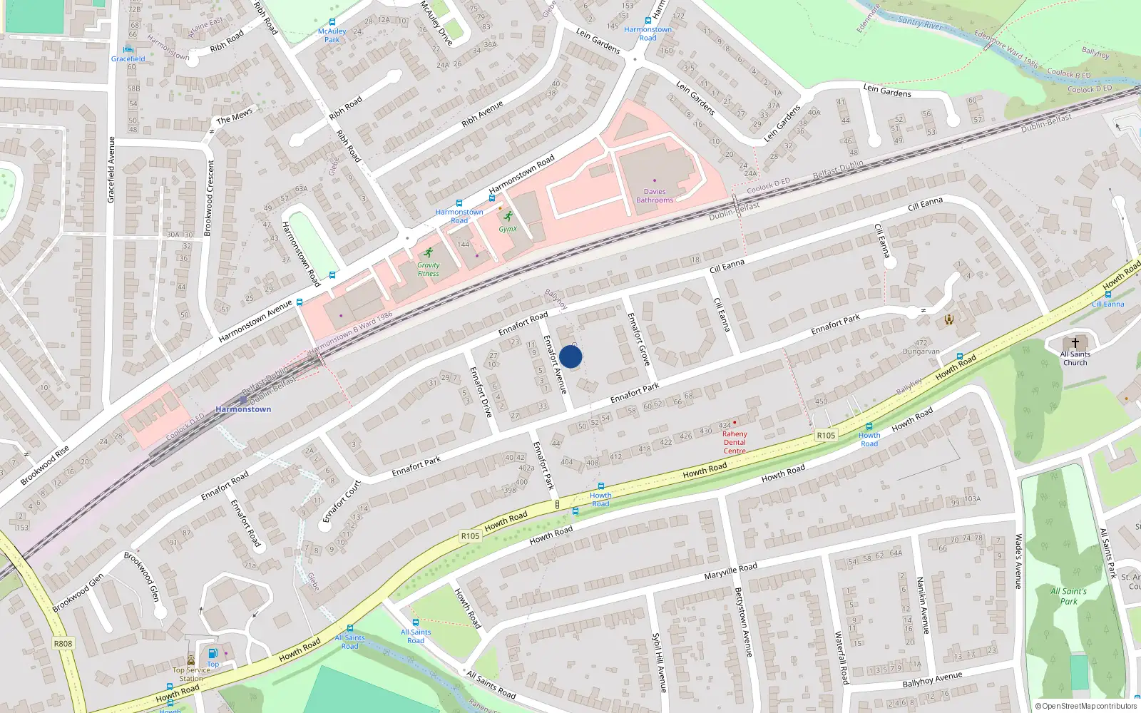 Overhead map showing the location of 6 Ennafort Avenue, Dublin 5