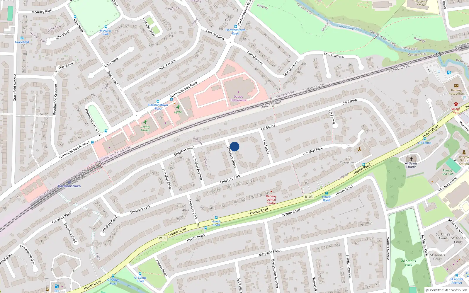 Overhead map showing the location of 6 Ennafort Grove, Raheny, Dublin 5