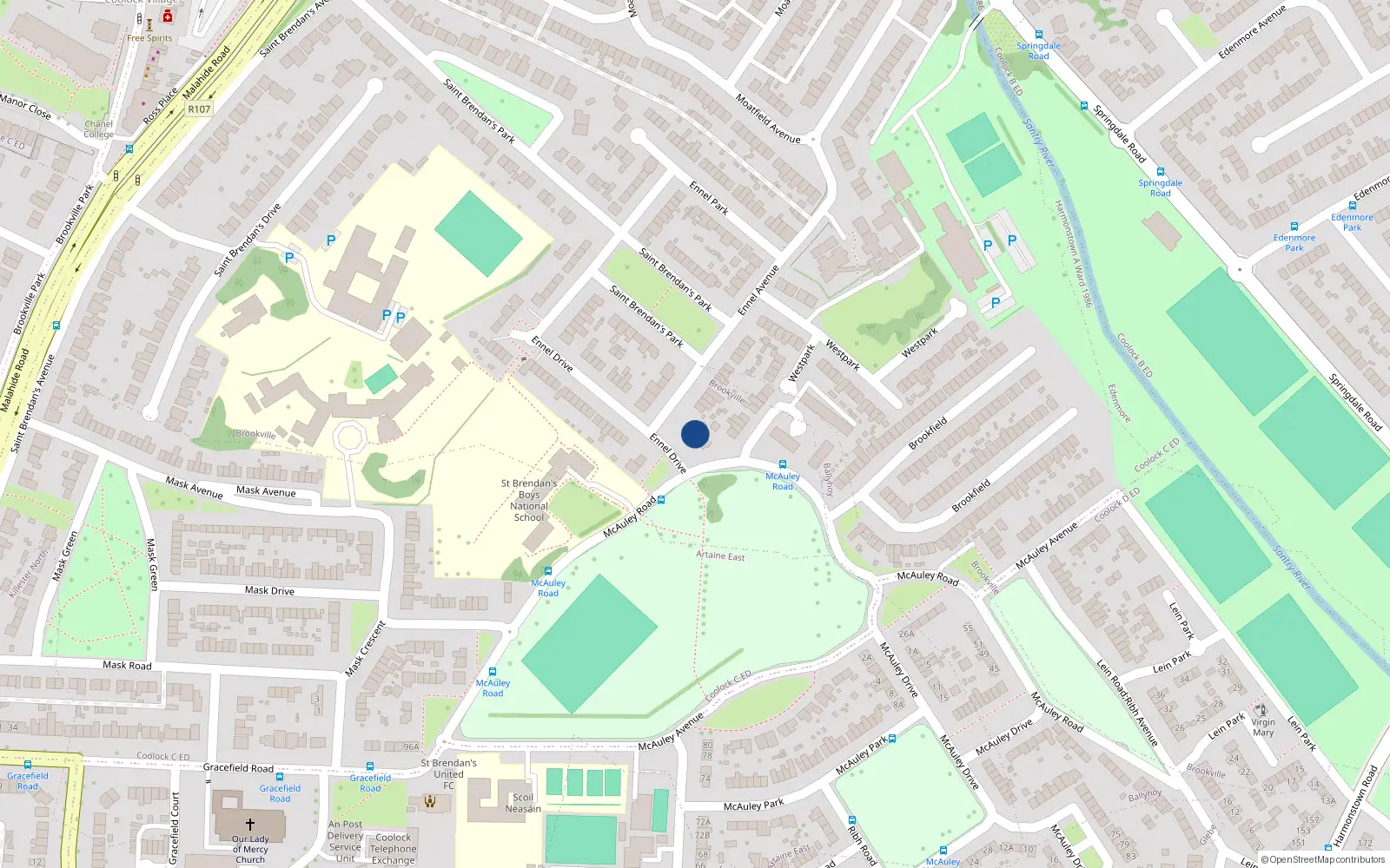 Overhead map showing the location of 6 Ennel Drive, Dublin 5