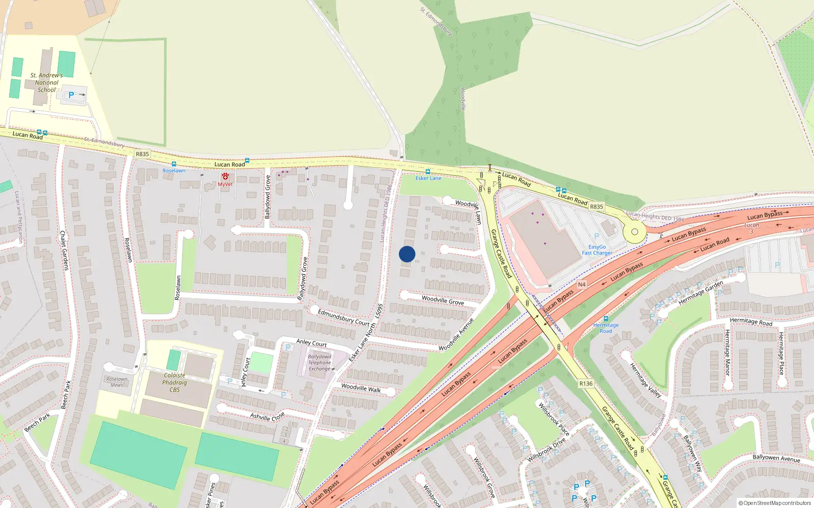 Overhead map showing the location of 6 Esker Lane, Lucan