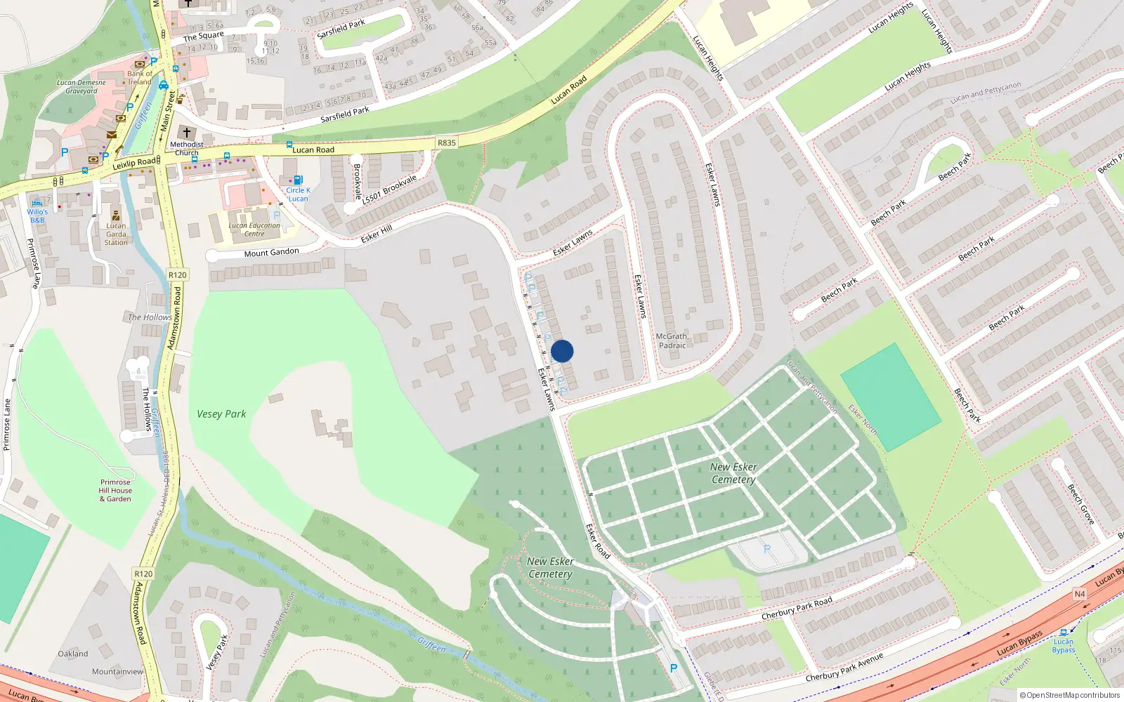 Overhead map showing the location of 6 Esker Lawns, Lucan