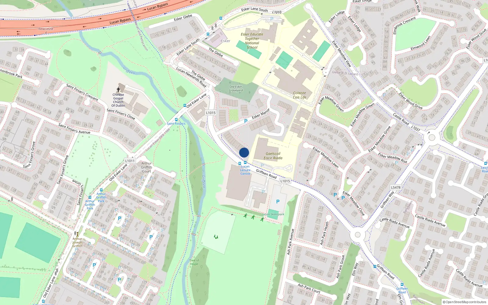 Overhead map showing the location of 6 Esker Manor, Lucan, Dublin