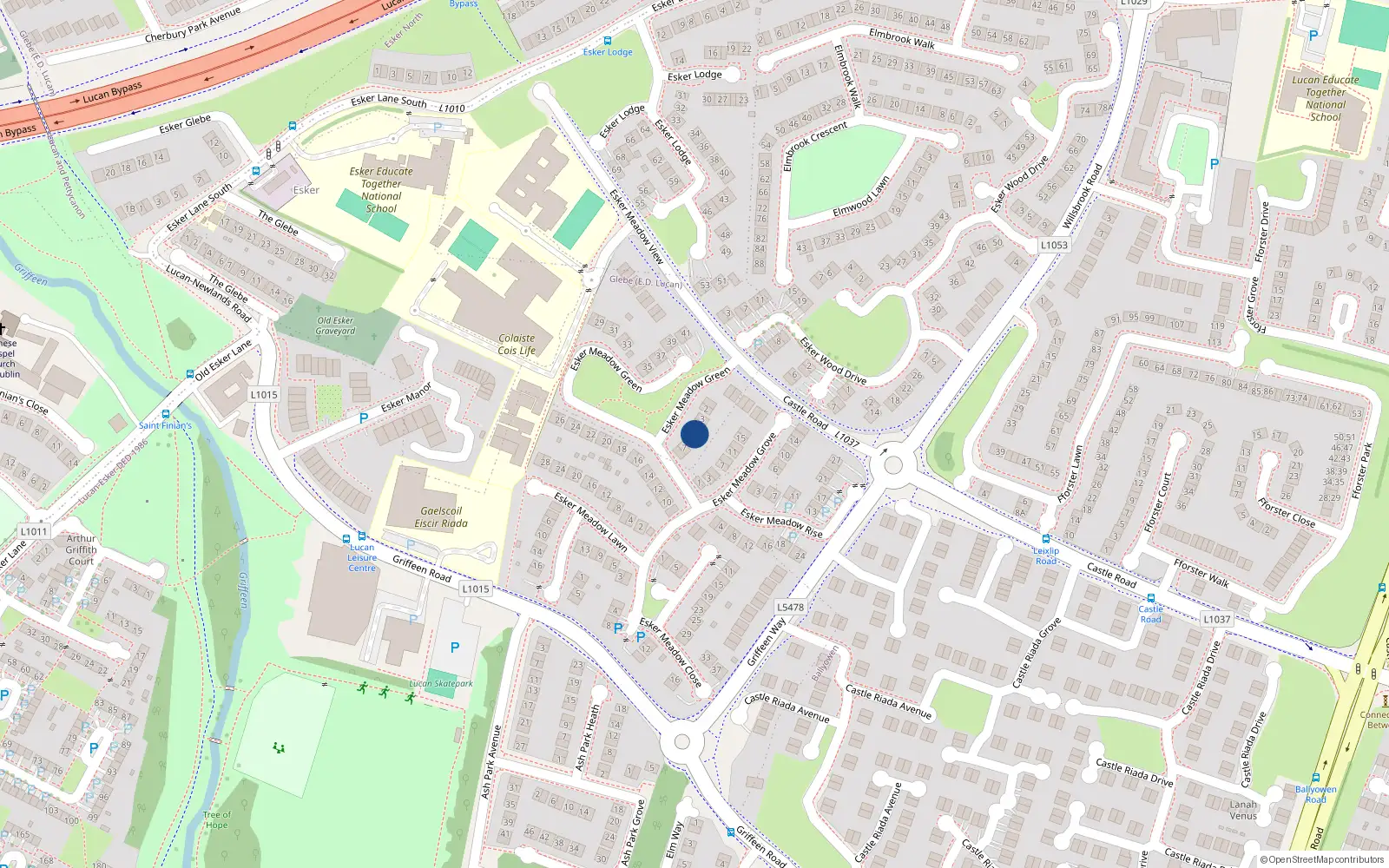 Overhead map showing the location of 6 Esker Meadow Green, Lucan