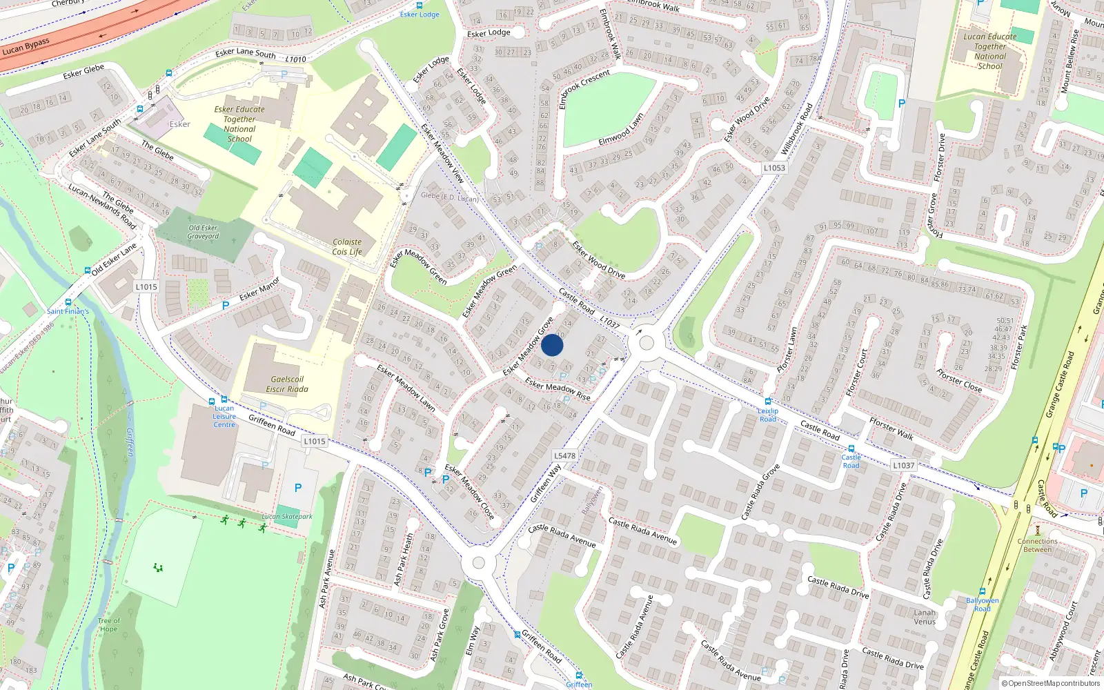 Overhead map showing the location of 6 Esker Meadow Grove, Lucan