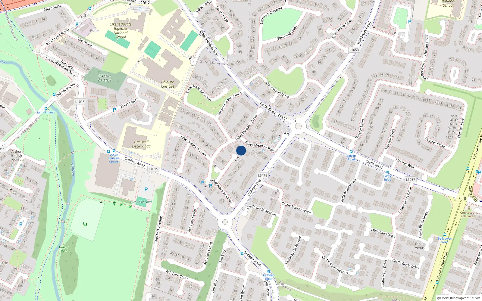 Overhead map showing the location of 6 Esker Meadow Rise, Lucan, Dublin
