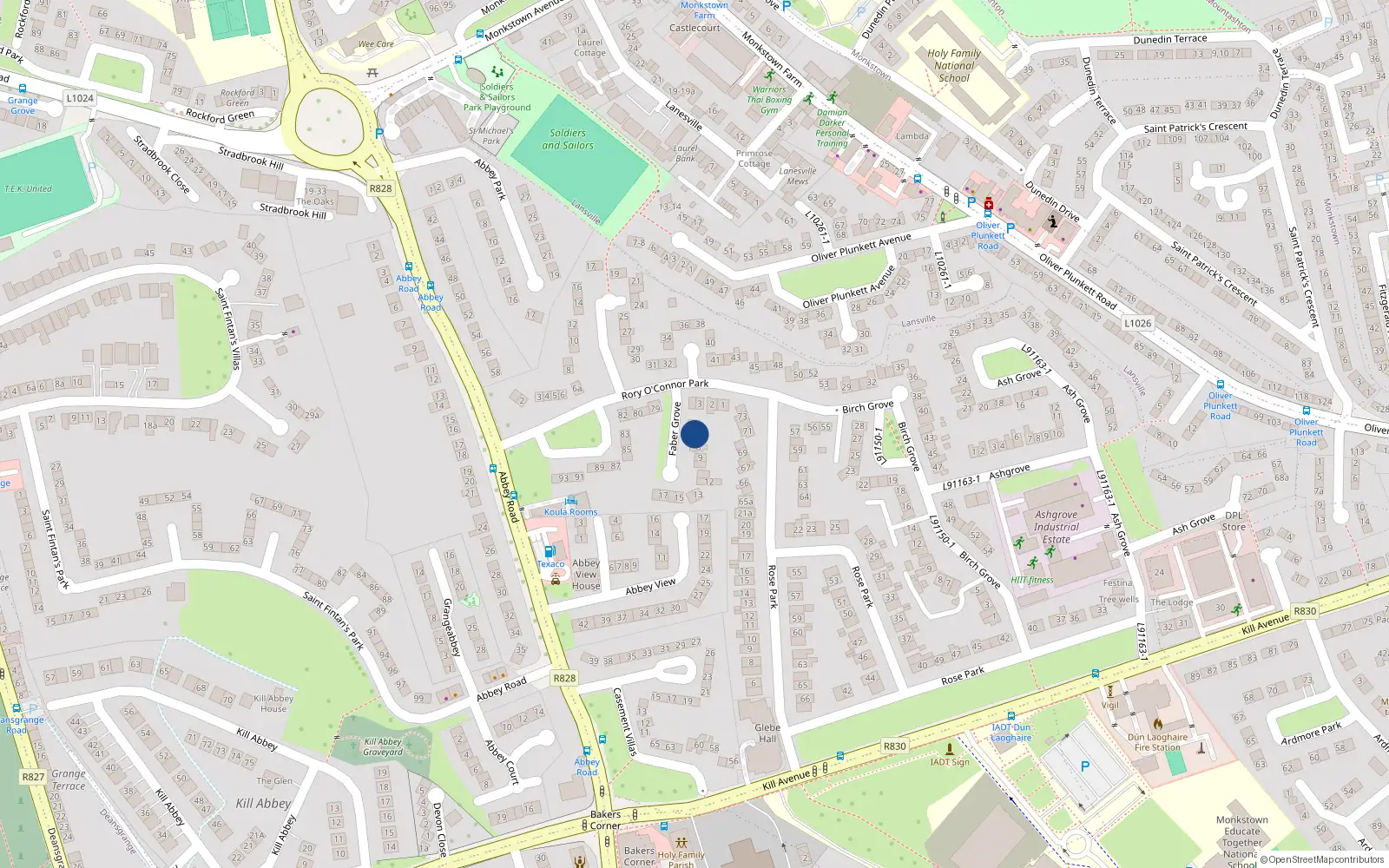 Overhead map showing the location of 6 Faber Grove, Monkstown, Dublin