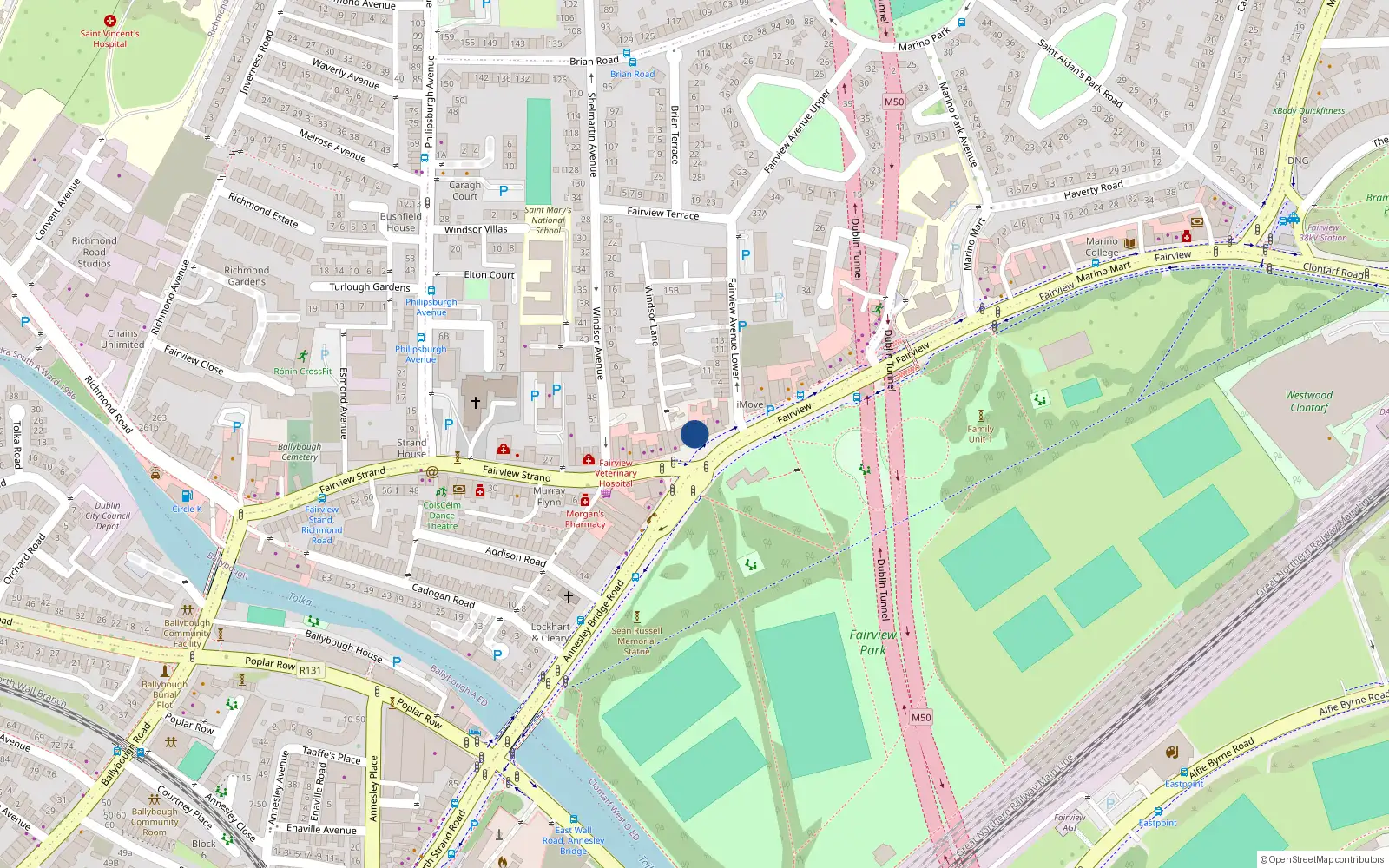 Overhead map showing the location of 6 Fairview, Dublin 3