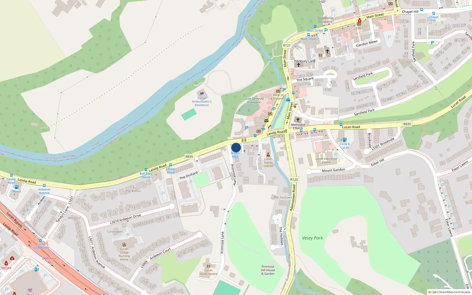Overhead map showing the location of 6 Fairview, Lucan Village, Dublin