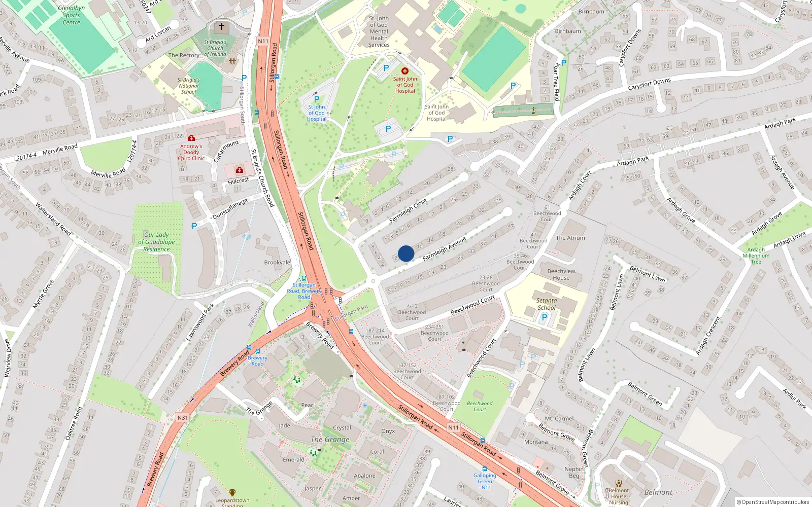 Overhead map showing the location of 6 Farmleigh Avenue, Stillorgan, Co Dublin