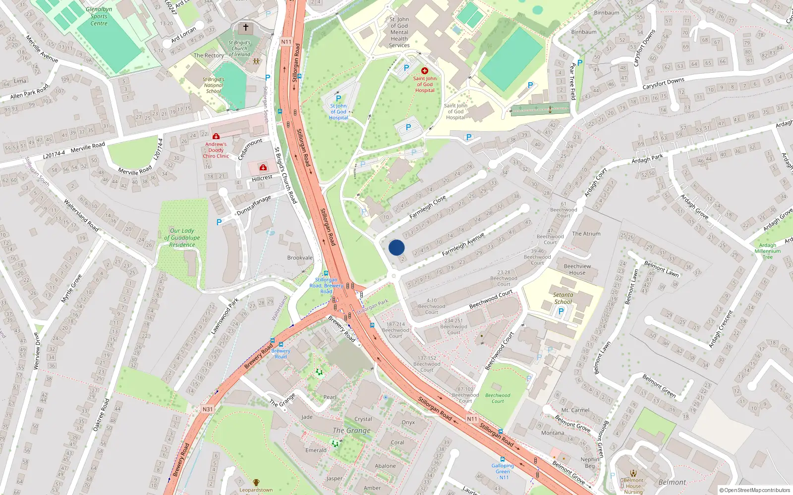 Overhead map showing the location of 6 Farmleigh Park, Dublin