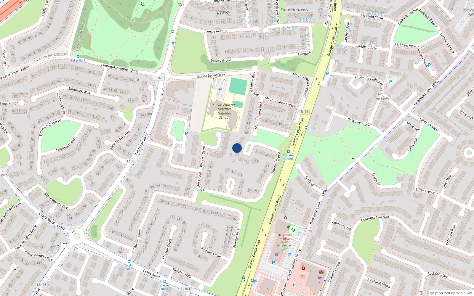 Overhead map showing the location of 6 Fforster Row, Lucan