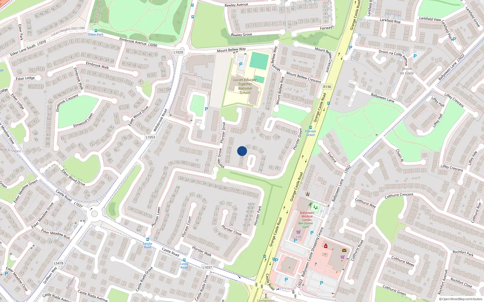 Overhead map showing the location of 6 Fforster Way, Lucan
