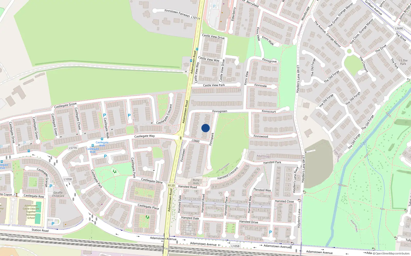 Overhead map showing the location of 6 Finnspark, Finnstown Cloisters, Lucan