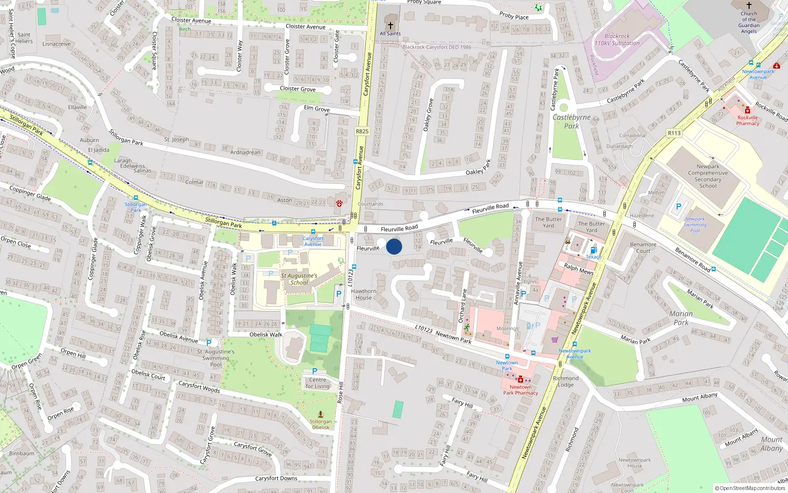 Overhead map showing the location of 6 Fleurville, Carysfort Avenue, Blackrock