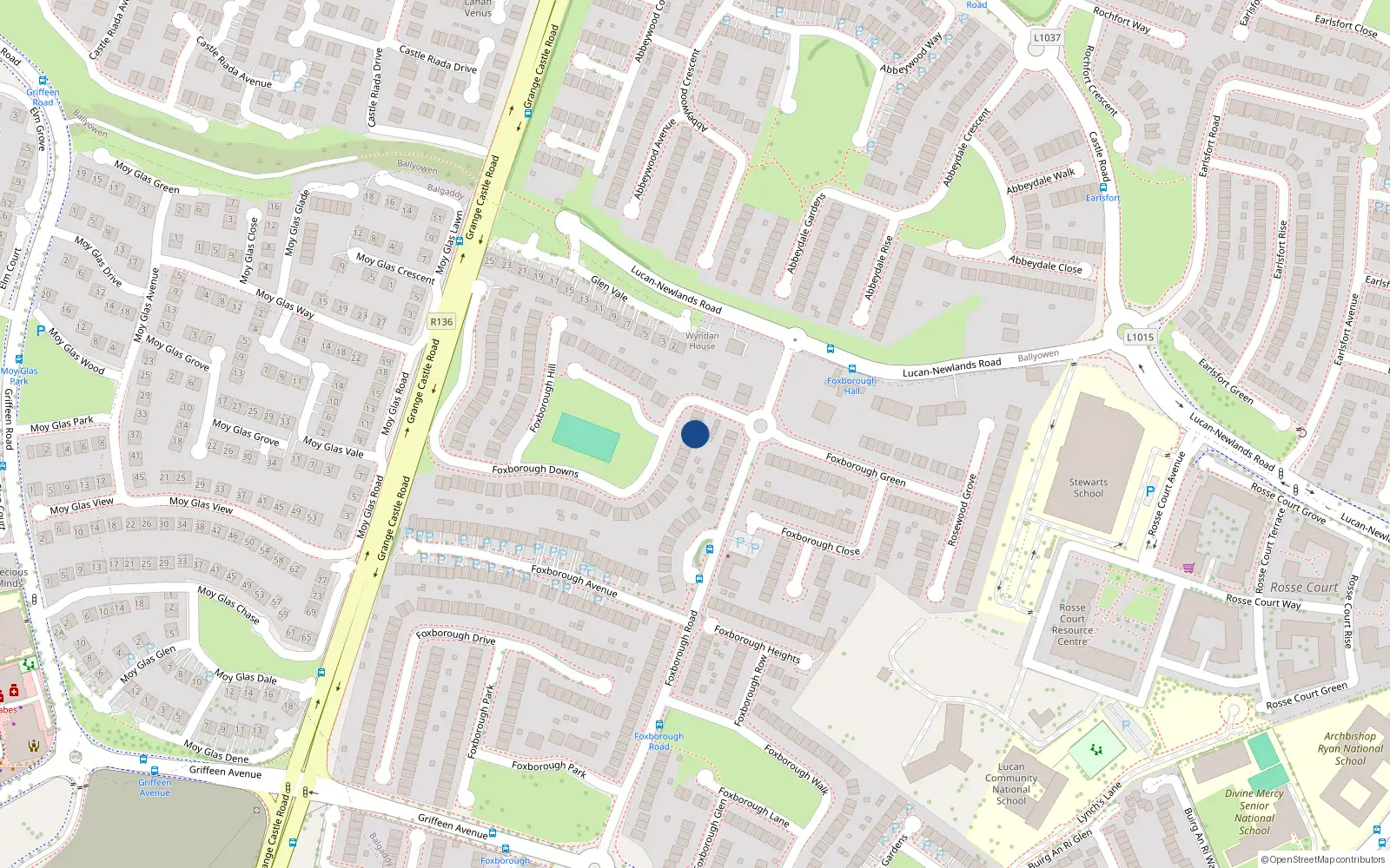 Overhead map showing the location of 6 Foxborough Downs, Lucan