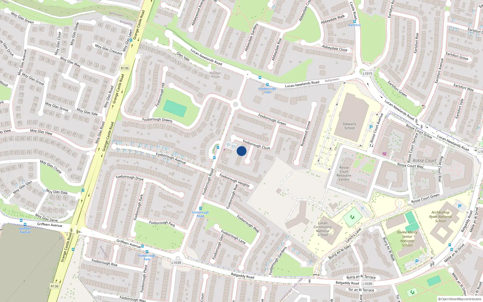 Overhead map showing the location of 6 Foxborough Glade, Lucan