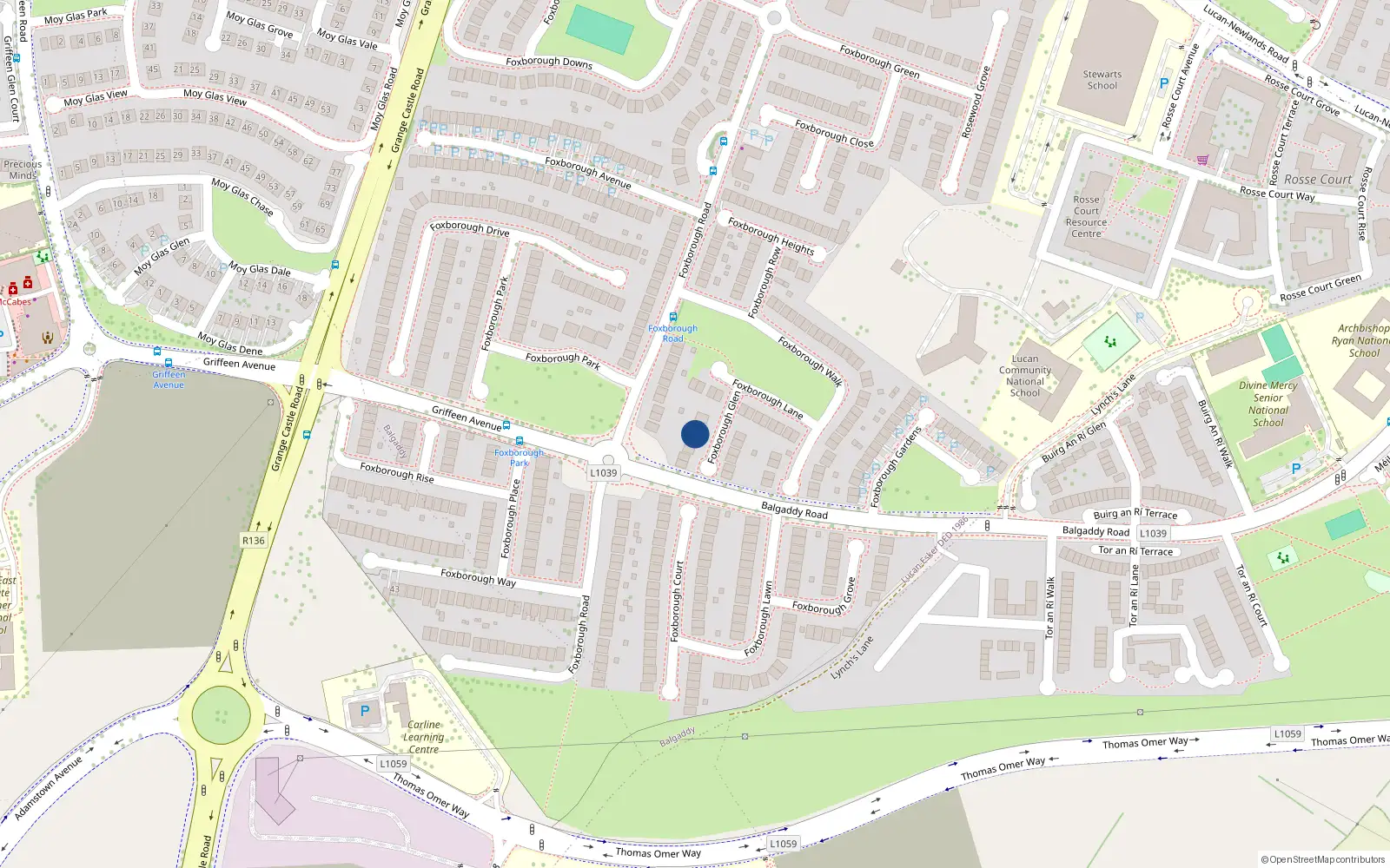 Overhead map showing the location of 6 Foxborough Glen, Lucan