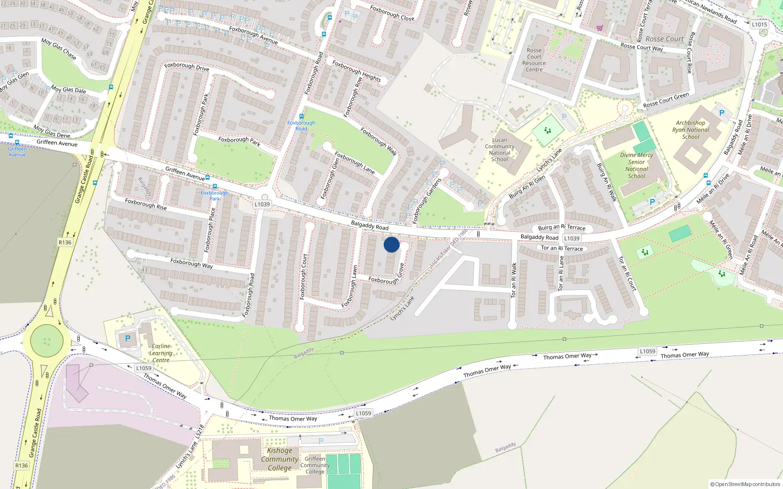Overhead map showing the location of 6 Foxborough Grove, Lucan