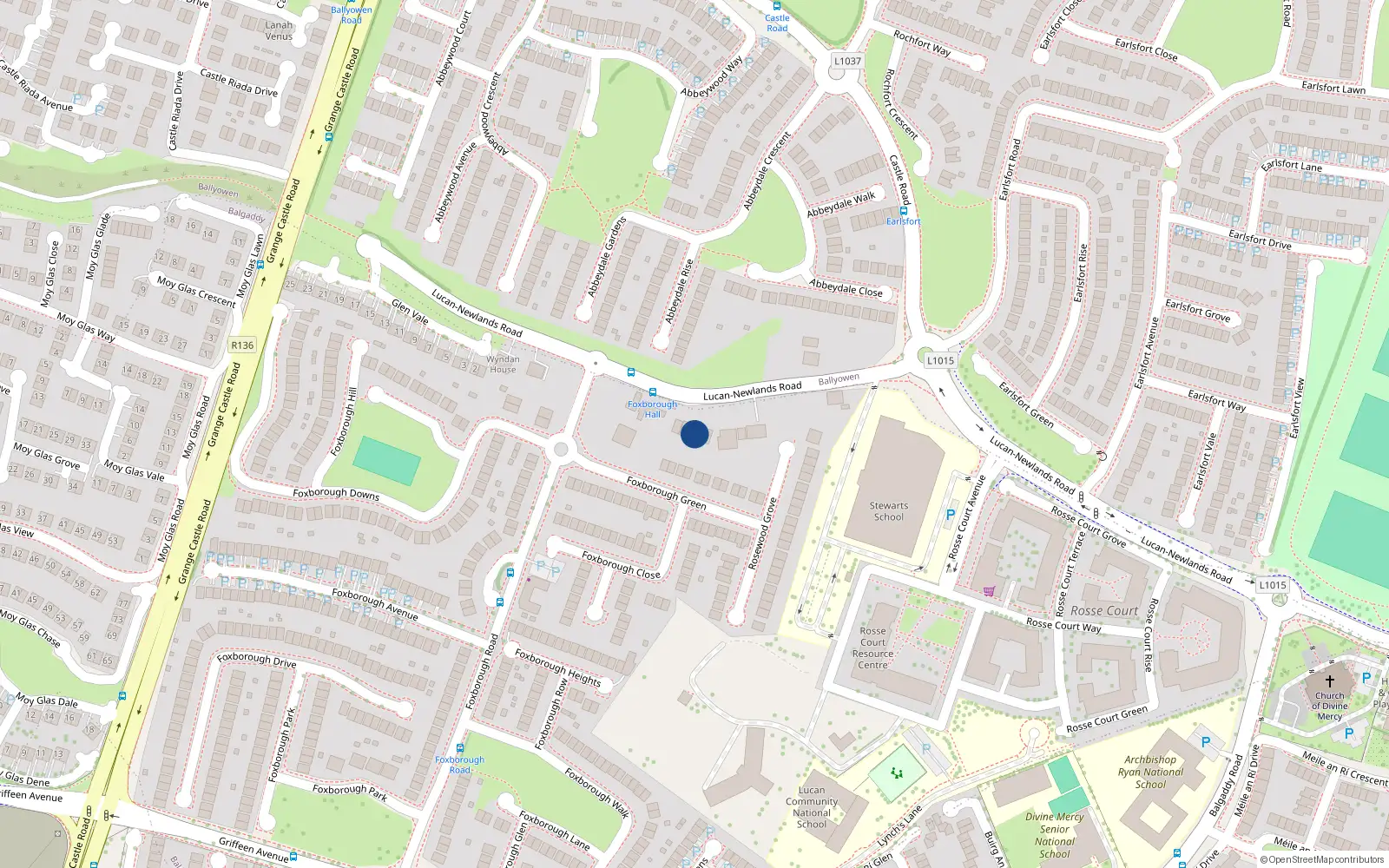 Overhead map showing the location of 6 Foxborough Hall, Lucan, County Dublin