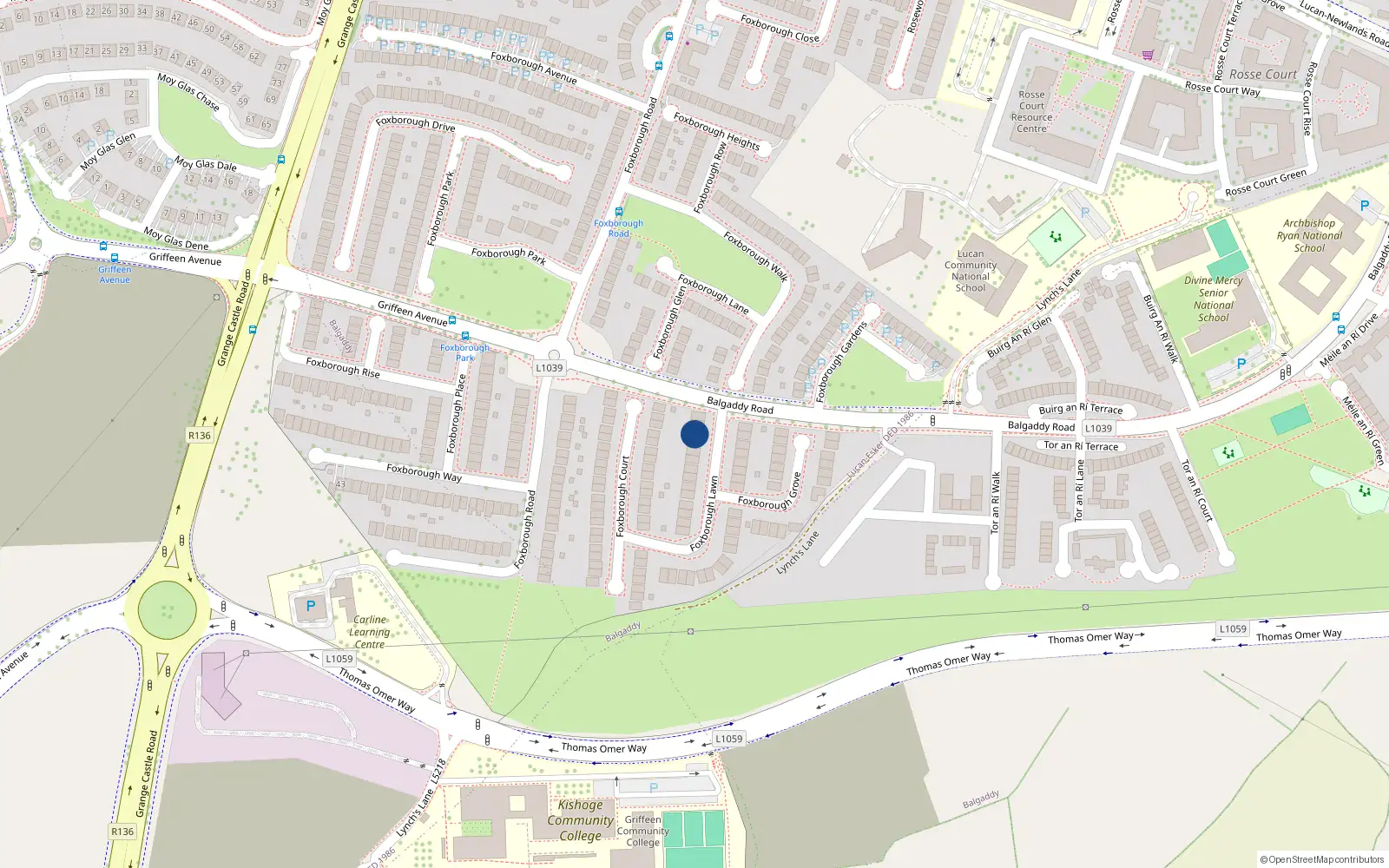 Overhead map showing the location of 6 Foxborough Lawn, Lucan