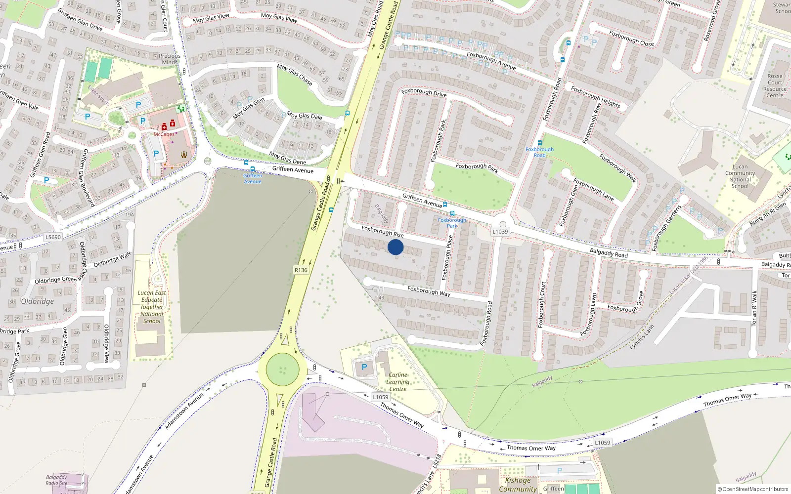 Overhead map showing the location of 6 Foxborough Rise, Lucan, Dublin