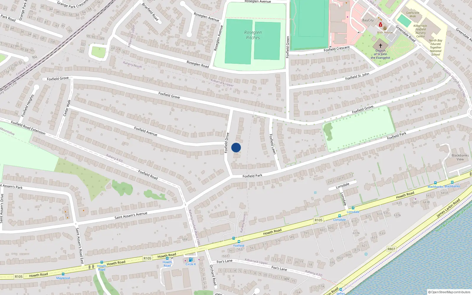 Overhead map showing the location of 6 Foxfield Drive, Raheny, Dublin 5
