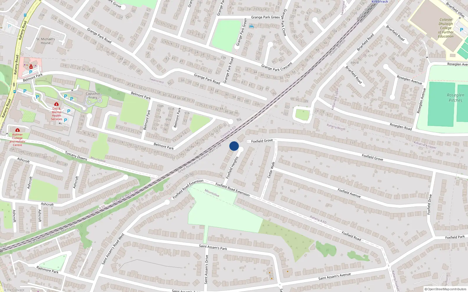 Overhead map showing the location of 6 Foxfield Heights, Dublin 5