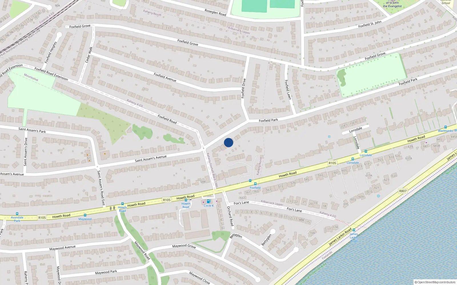 Overhead map showing the location of 6 Foxfield Park, Dublin 5
