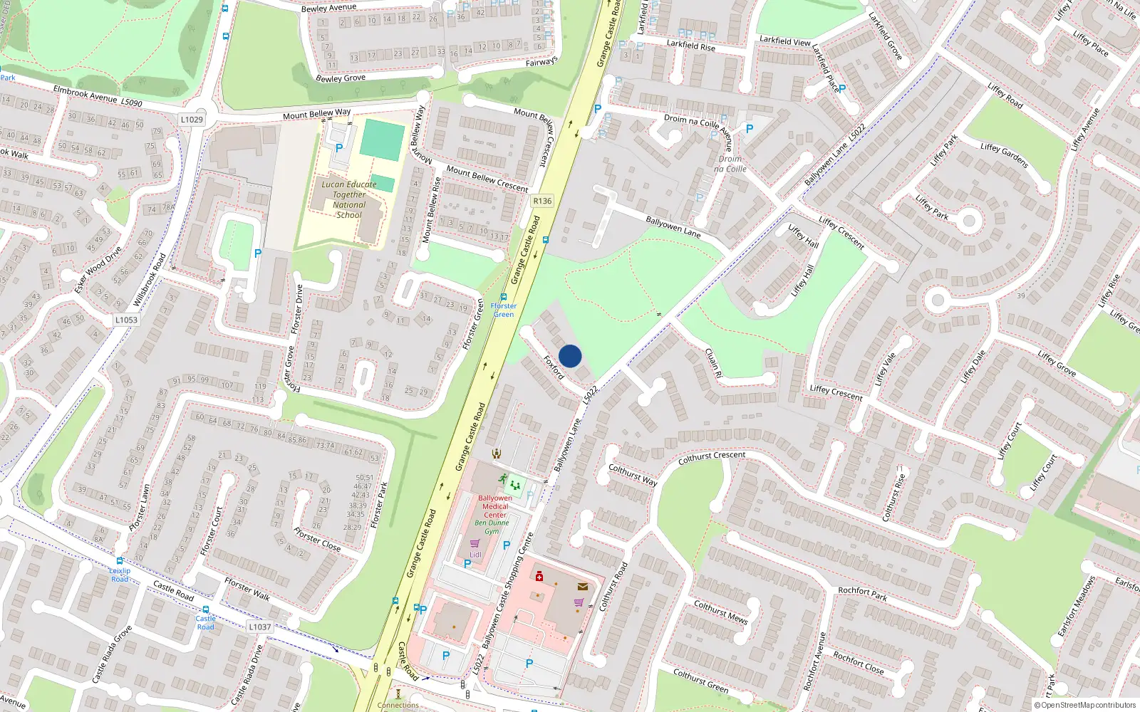 Overhead map showing the location of 6 Foxford, Lucan