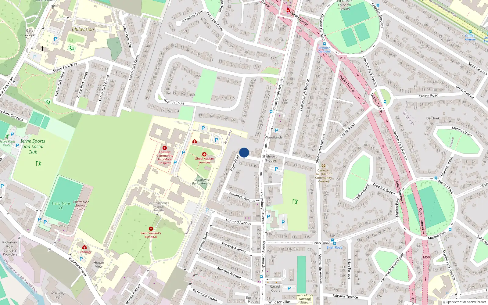 Overhead map showing the location of 6 Foyle Road, Dublin 3