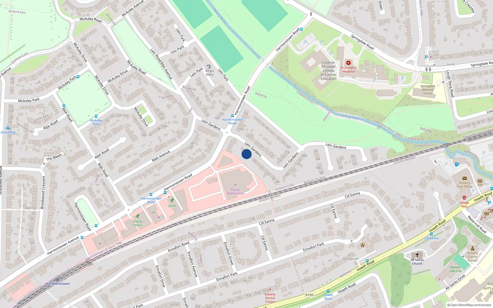 Overhead map showing the location of 6 Gairdini Lein, Raheny, Dublin 5